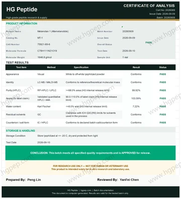 Melanotan 1 (Afamelanotide) COA